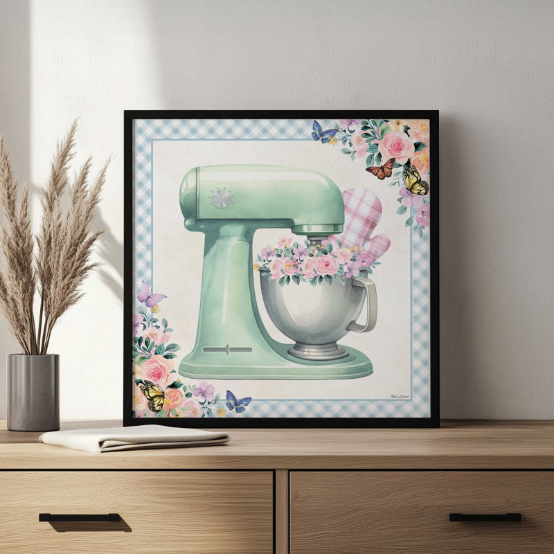 «In the Kitchen Mixer» par Nicole DeCamp, reproduction d'art, H 37,5 po x l 37,5 po, Silver, Impression encadrée