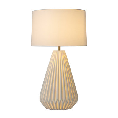 Concord Bone Porcelain Table Lamp - 30", White & Walnut, 4-Way Rotary Switch