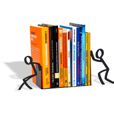 Black Character Figurine Bookends Pair, Epoxy Coated Steel Decorative Book Holders for Shelf Desk Office