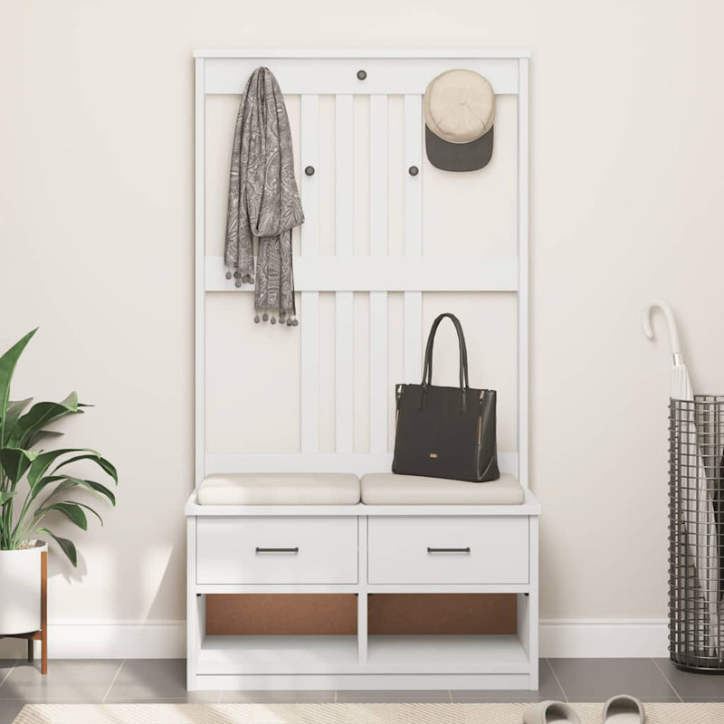 Hall Tree SANDNES 87X40x159.5Cm Solid Wood Pine, White