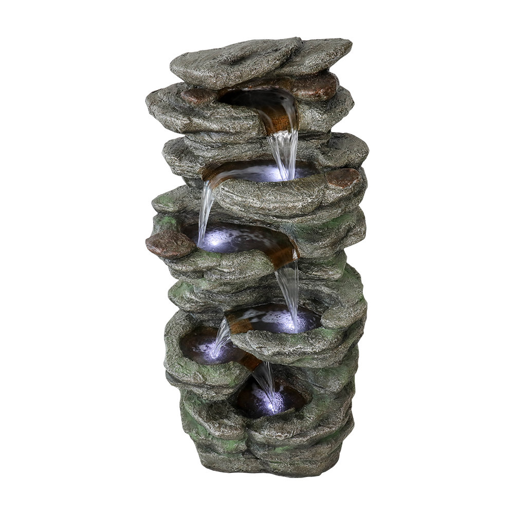 Millwood Pines Abdul-Malik Weather Resistant Floor Fountain with Light ...