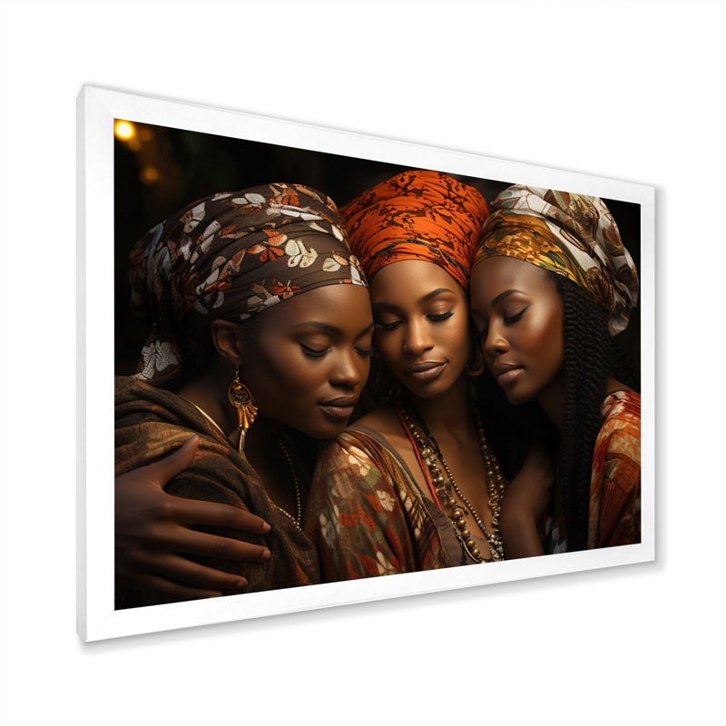 World Cultures Sœurs I - Art africain américain, art mural, H 12 po x l 20 po x P 1 po, Cadre simple blanc