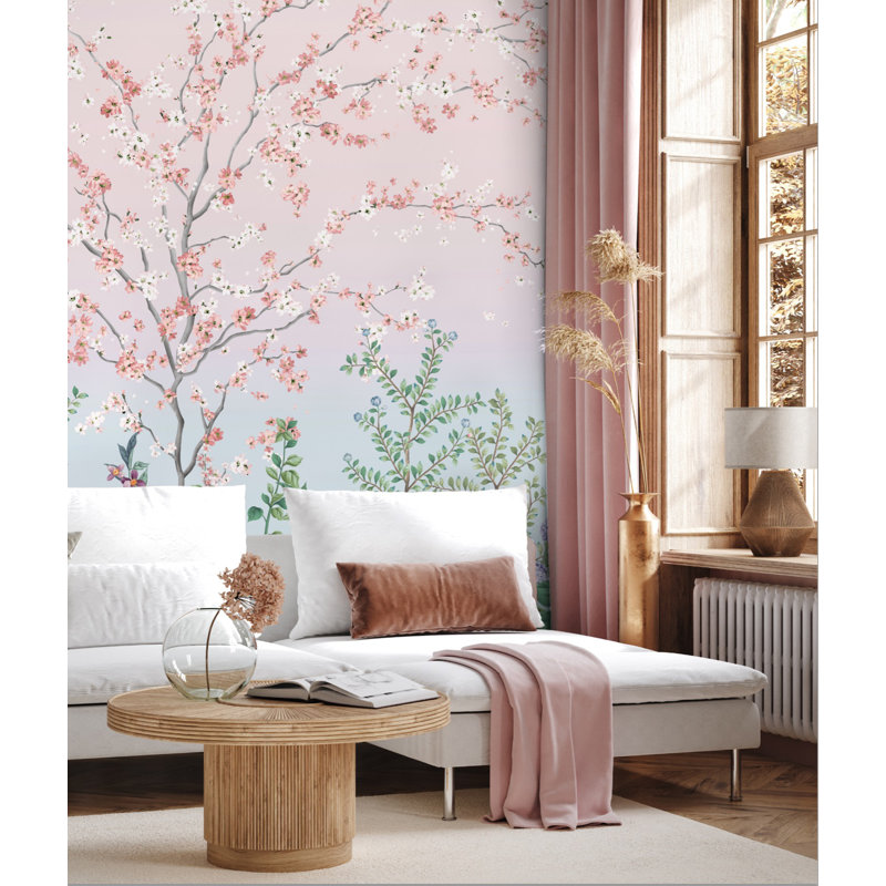 Murale de papier peint Blossom Pastel Garden, L 110,04 po x l 204 po, Rose