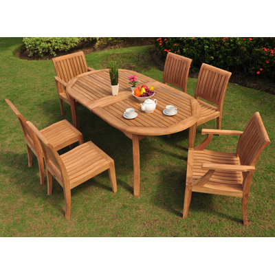 Braedon 6 - Person Teak Wood Patio Dining Set with Oval Table