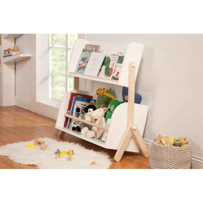 White and Light Wood Kids Bookcase with Storage Cubes
