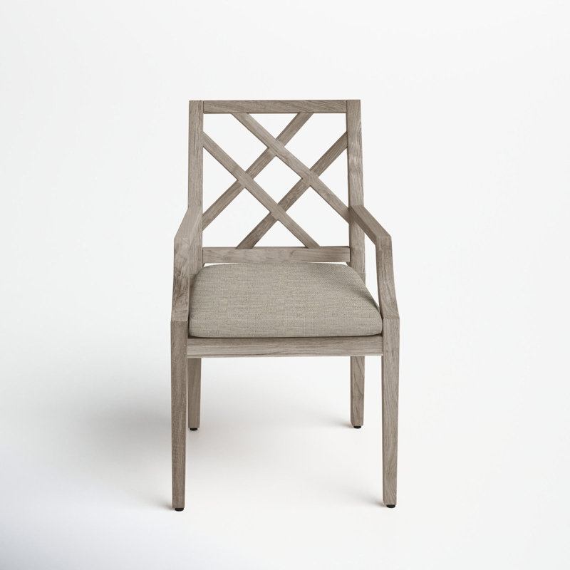 Chaise de patio avec coussins Haley, Huître teck, Lin Dove Sunbrella®, Pas de soudure