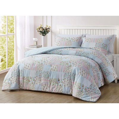 Floral Printed Patchwork Lightweight Washed Cotton Comforter Set