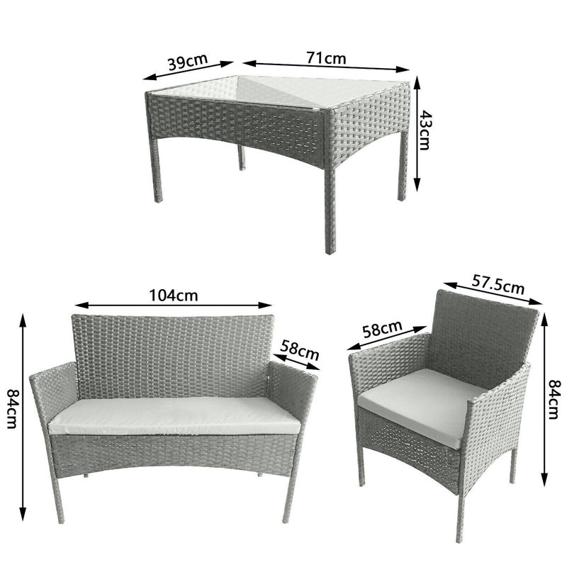Lavedan Rattan 4 - Person Sofa Set with Cushions, Grey, Grey