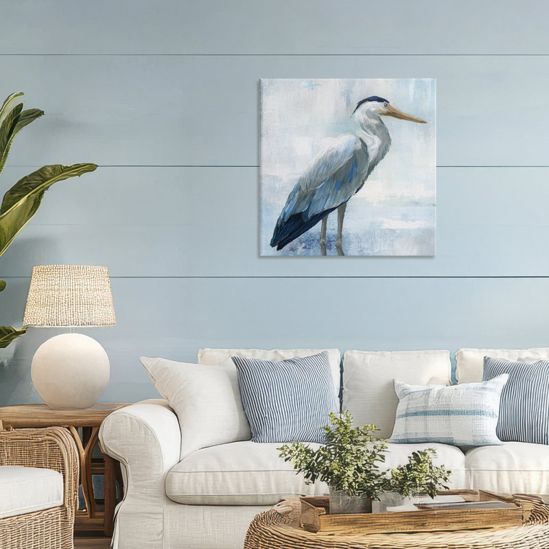Seron Blue Heron en toile turquoise, design par Nan, H 30 po x l 30 po