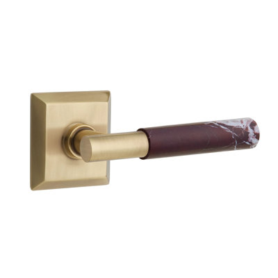 Ensemble de leviers de passage Emtek Select avec rosette Quincy et tige en T, levier en marbre Rosso Levanto