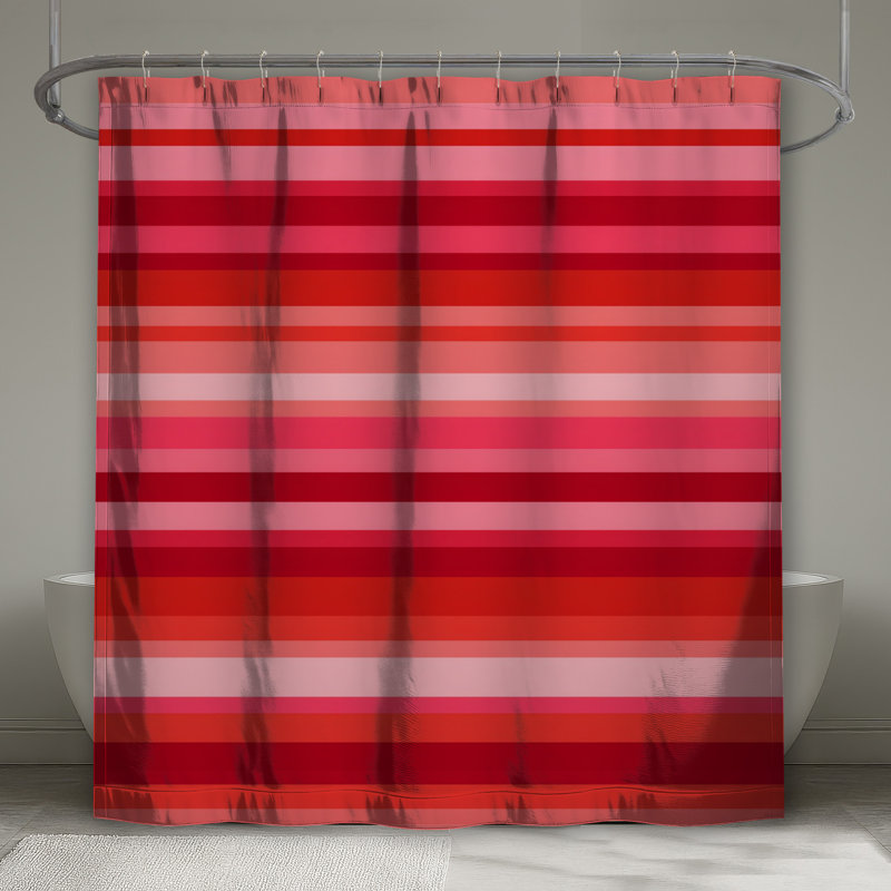 Rideau de douche à rayures rouges - Motif de décor de salle de bain moderne, L 70 po x H 84 po