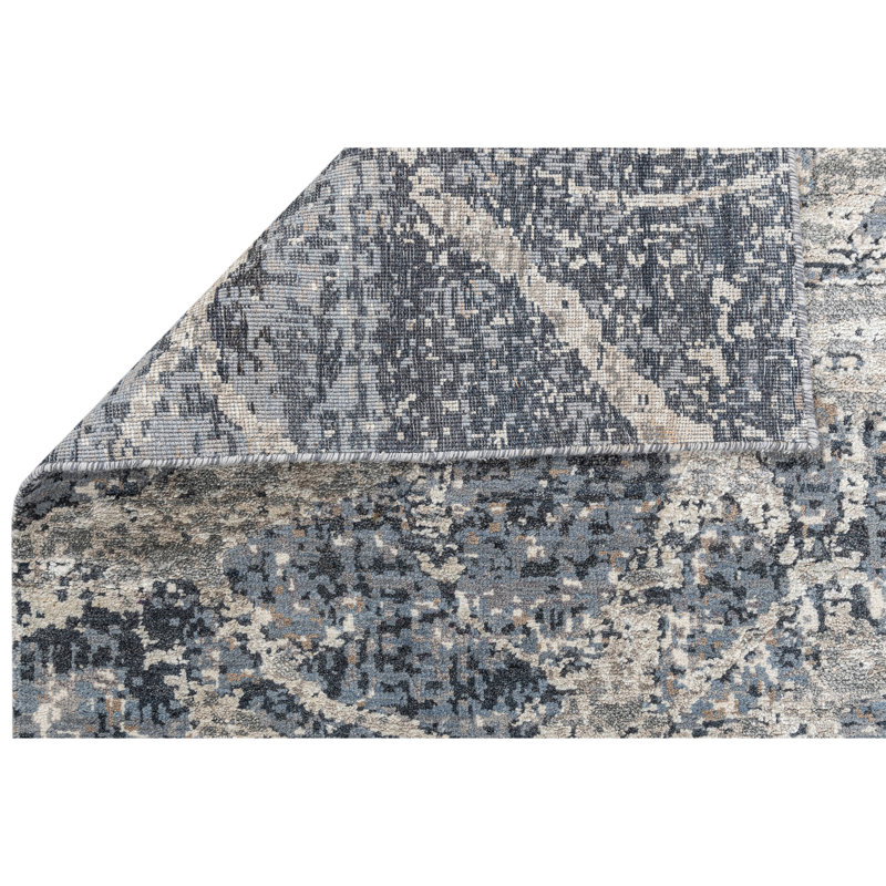 Hand Knotted Abstract Area Rug in Silver/Gray/Ivory, Rectangle 8' x 10'