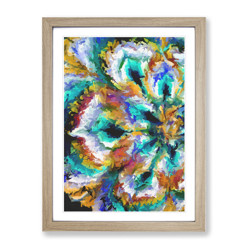 Escaping the Sea Abstract 1 Piece Single Picture Frame Painting, 34cm H x 25cm W x 2cm D, Oak