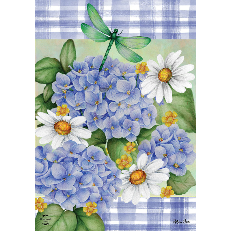 Dragonfly And Hydrangea House Flag