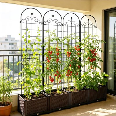 Galvanized Steel Garden Trellis Panel, Powder-Coated Finish, 86.7-Inch Height, 19.7-Inch Width, Ground-Insert Mount for Climbing Vines