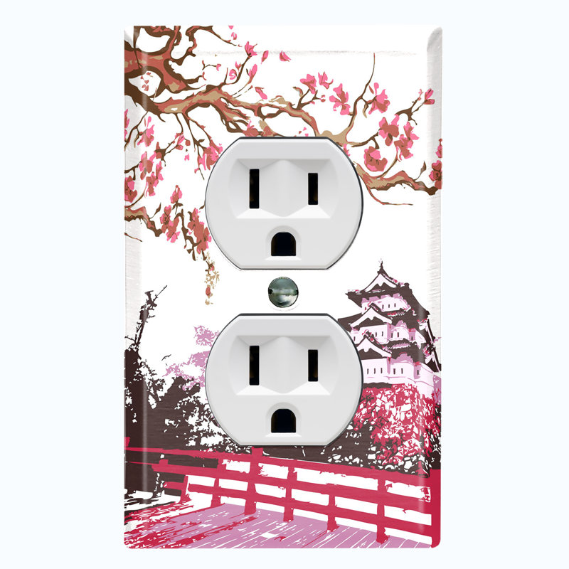 Japanese Sakura Flower Painting Tree Temple 1-Gang Toggle Light Switch Wall Plate