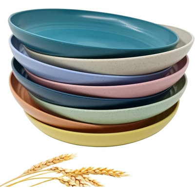 Assiettes en paille de blé légères et incassables, ensemble d'assiettes allant au lave-vaisselle et au micro-ondes