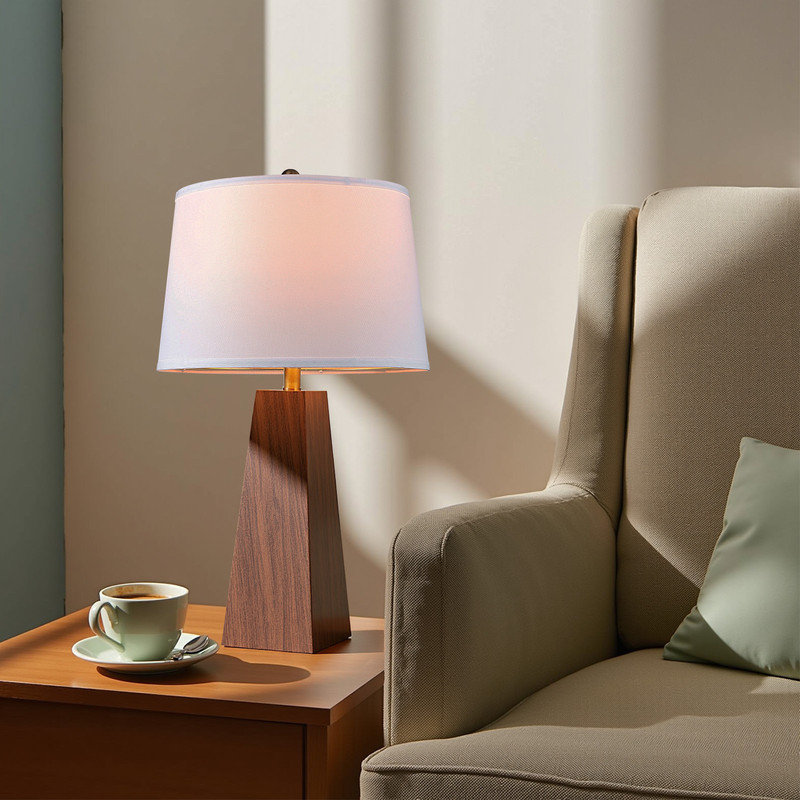 29'' Tall Wood Table Lamp with Linen Shade, 29" H x 15" W x 15" D, White