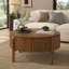 Table basse ronde à plateau relevable avec compartiment de rangement caché intégré; Table basse / centrale ronde en bois massif pour les salons de style campagne moderne, brun.