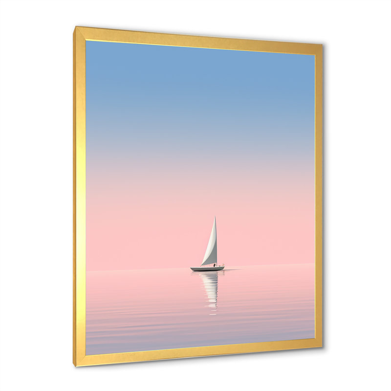 «Coastal Calm» rose et bleu voilier photo II sur toile, H 20 po x l 12 po x P 1 po, Encadrement doré