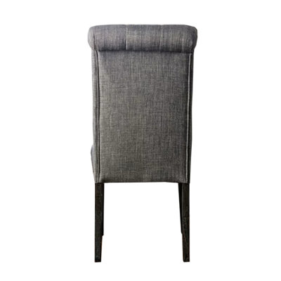Set Of 2 Padded Fabric Dining Chairs In Antique Black And Gray Finish