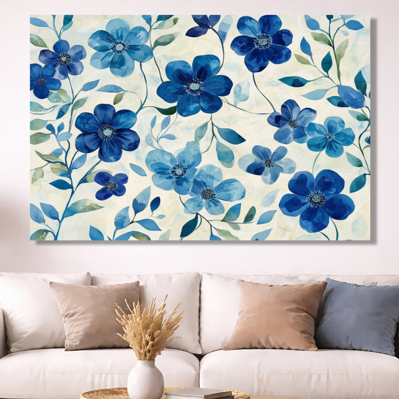 Art mural fleurs bleues sauvages, décor de toile de prairie, Freddie, H 40 po x l 60 po, Toile tendue