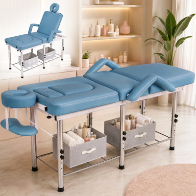 Adjustable Massage Table with 0°-85° Backrest, 4-Position Height, Removable Headrest and Storage