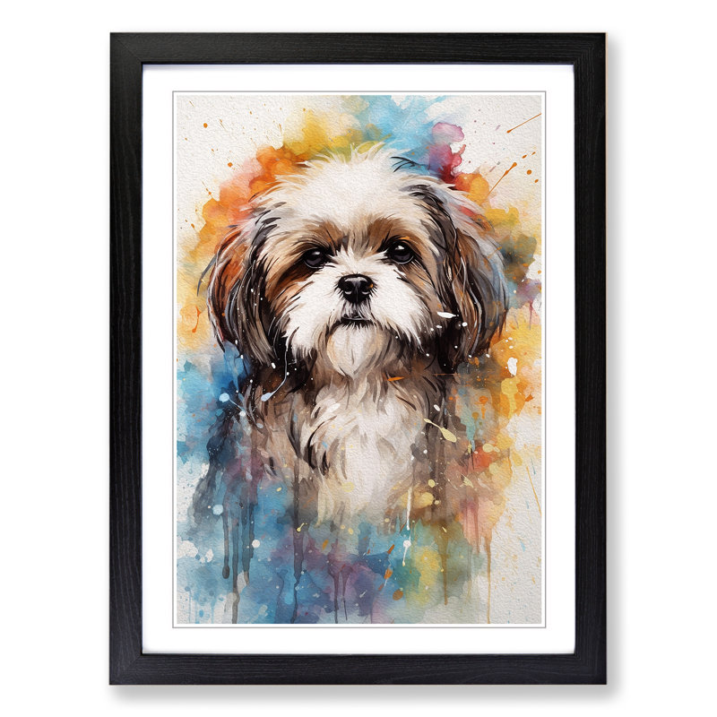 Shih Tzu Action - Framed Print, 46cm H x 34cm W x 2cm D, Black Framed