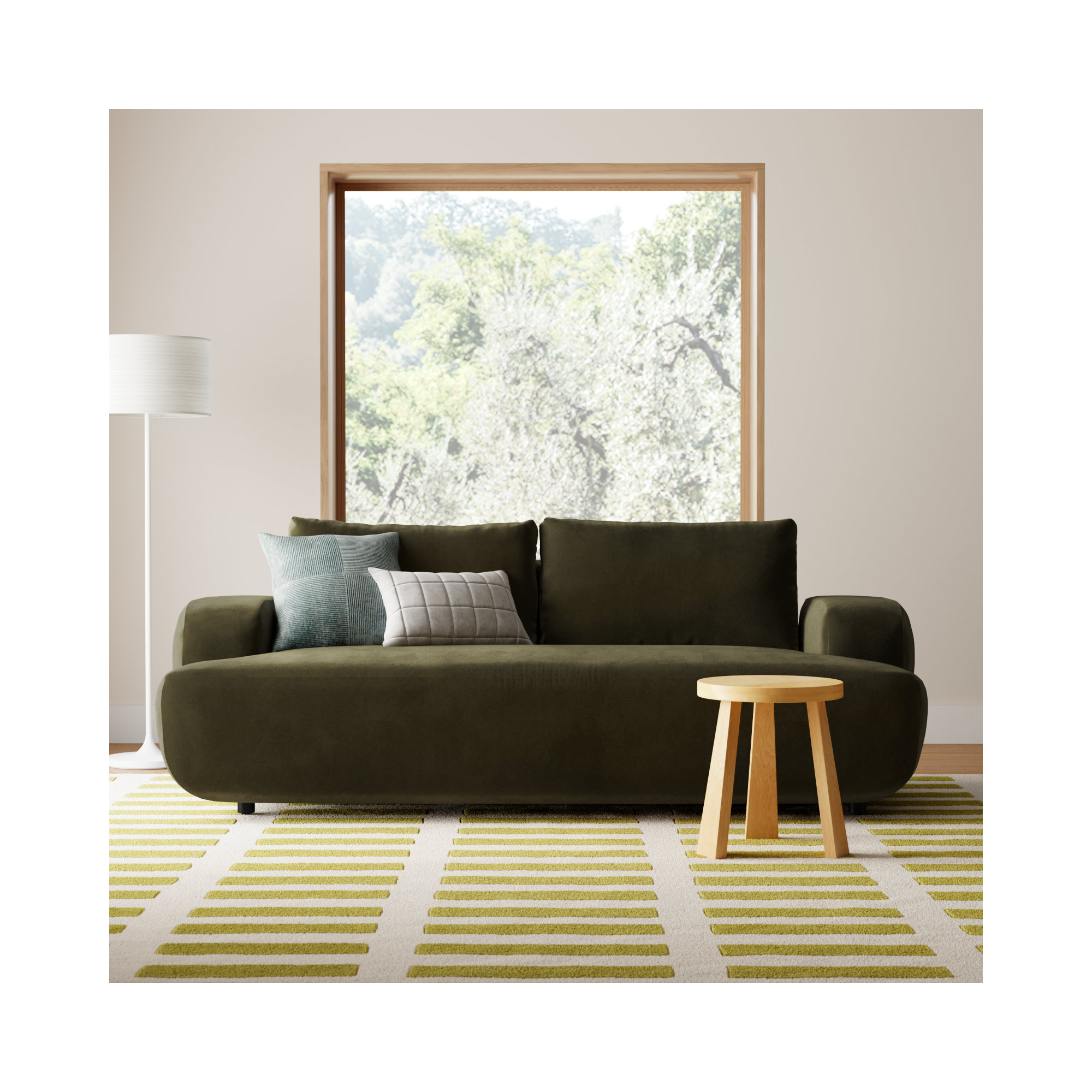 Fontaine 90'' Upholstered Sofa, Surrey Olive Cotton Blend