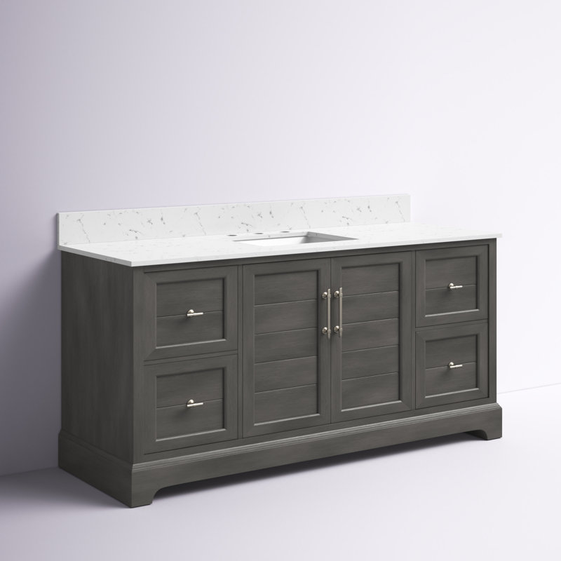 Twicken 60" Single Sink Freestanding Bathroom Vanity with Engineered Marble Top, Silver Gray