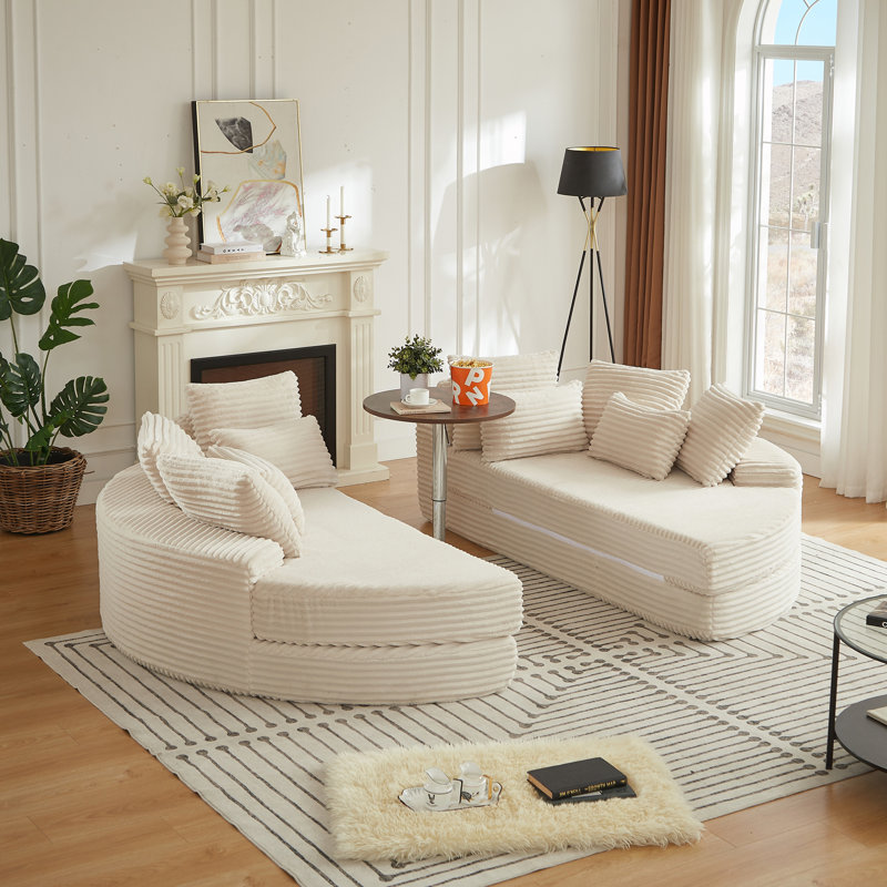 Fauteuil inclinable rond 2 en 1 surdimensionné, Velours côtelé beige
