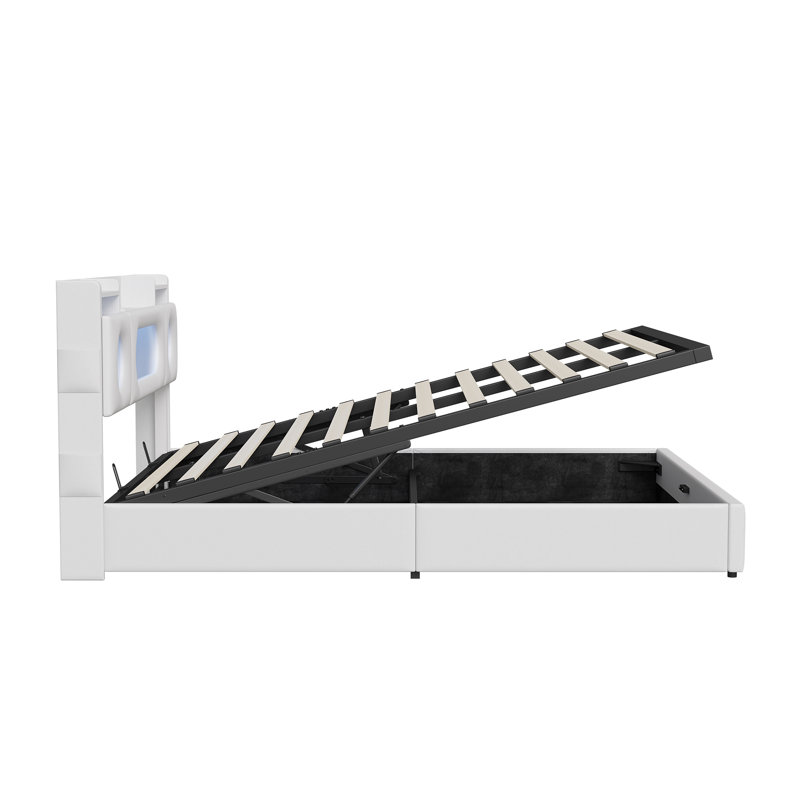 Upholstered Ottoman Storage Bed, European Double (140 x 200 cm), White