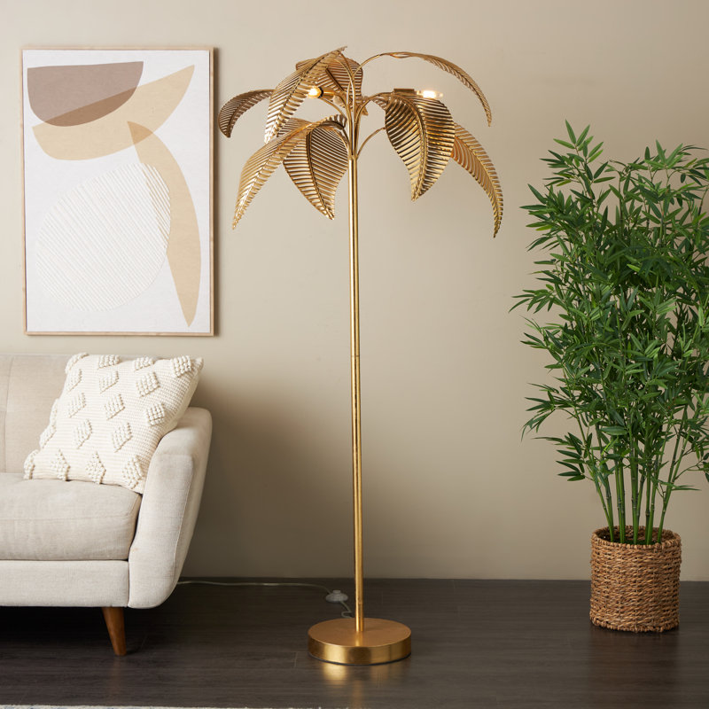 Metal Tree Room Gold Floor Lamp With Round Base, 63" H x 31.5" W x 31.5" D