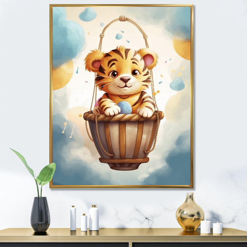 Nursery Adorable Tiger II - imprimé, Cadre flottant doré, H 44 po x l 34 po x P 1,5 po