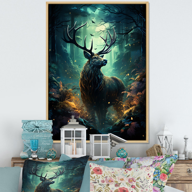 «Audry Green Moose Enchanted Forest», reproduction sur toile, H 44 po x l 34 po x P 1,5 po, Cadre naturel flottant