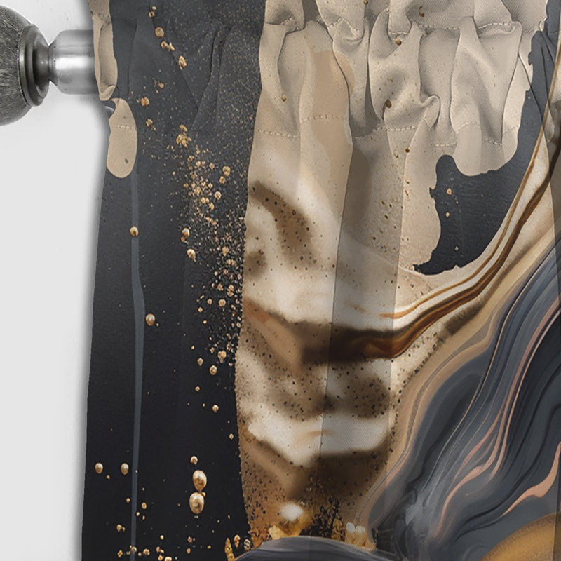 Or et noir marbré Euphoria III - rideau occultant abstrait - 1 panneau, L 52 po x L 95 po
