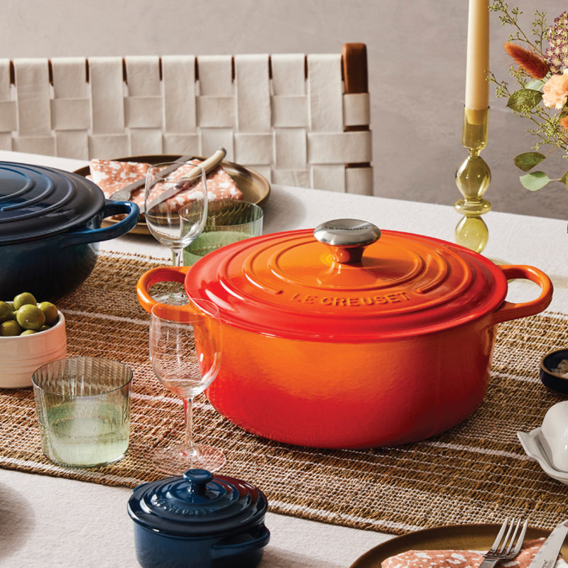 Le Creuset Signature Enameled Cast Iron Round Dutch Oven with Lid, 9 quarts, Flame