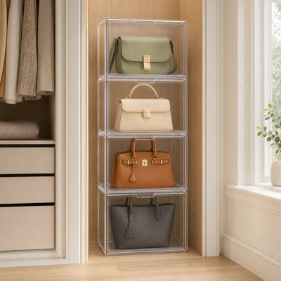 Clear Handbag Storage Organizer with Magnetic Closure for Closet Display, Pack of 4