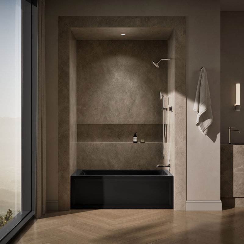 Archer 60" x 30" Acrylic Alcove Soaking Bathtub with Comfort Depth, Black, Right