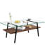 Table de salon rectangulaire avec plateau en verre transparent et construction stable