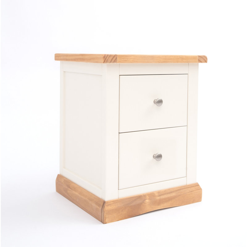 Eastchester 45 cm W Bedside Table, Off White/Natural/Silver