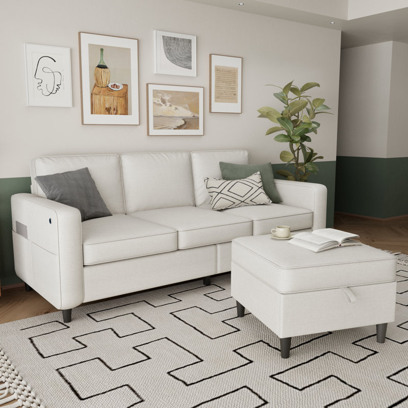 78" Upholstered Sofa With USB Charging Ports, Beige