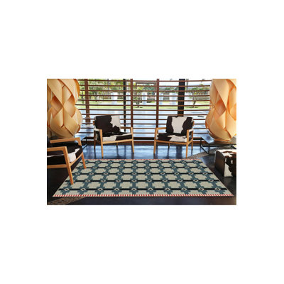 Blue Grey Geometric Creative Woven Base Rug
