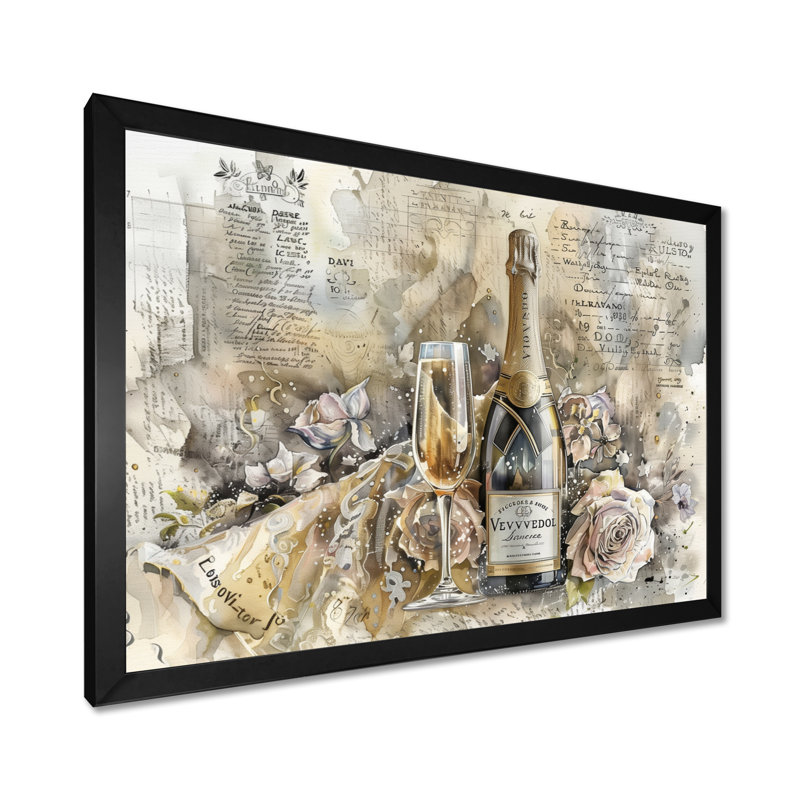 Elegant Sparkling Wedding Champagne II - Champagne, impression d'art mural, H 12 po x l 20 po, Cadre simple noir