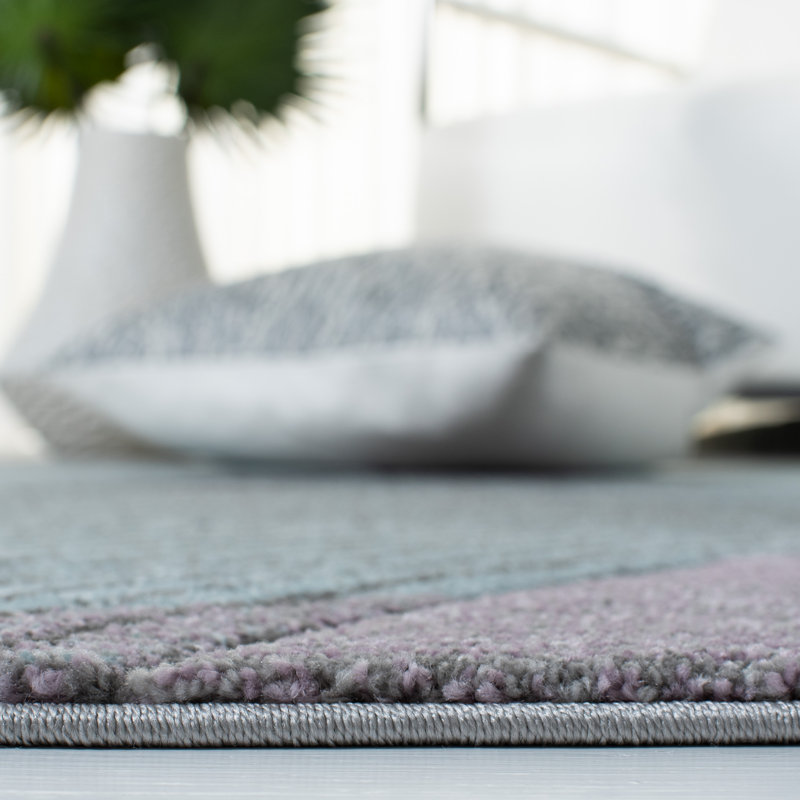 Light Blue and Gray Geometric Synthetic Area Rug, 5'3" x 7'6"