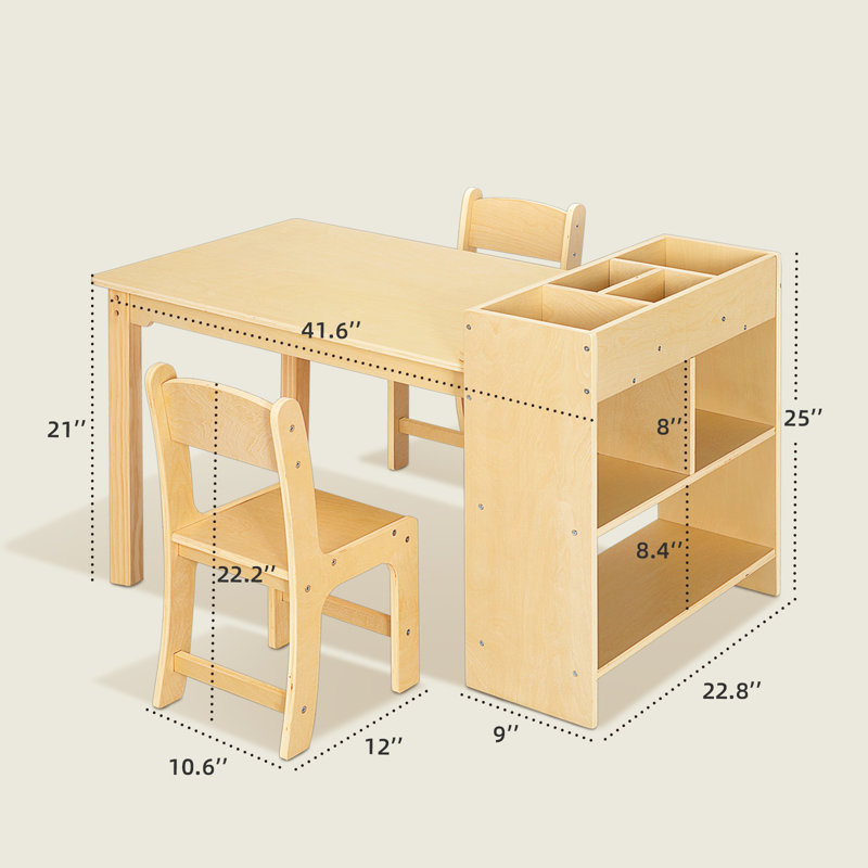 Kids Art Table And 2 Chairs, Toddler Activity Table With Large Storage Shelves
