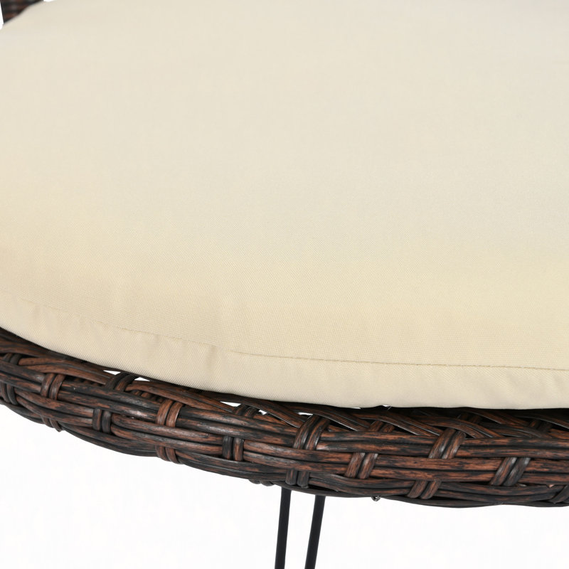Outdoor Leisure Set, 2 Rattan Single Chairs With A Glass Round Table, Suited For Patios, Balconies, And Courtyards, Beige
