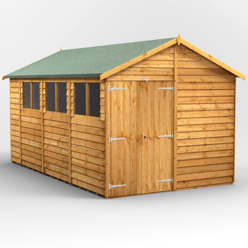 Powersheds 14 x 8ft Timber Overlap Garden Shed, Double Doors