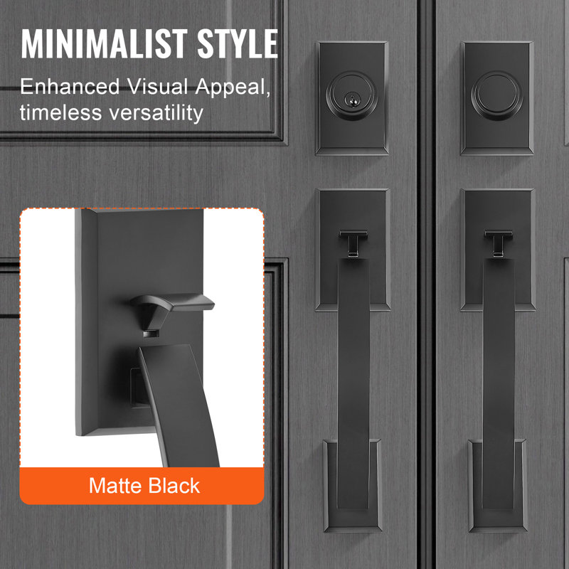 Matte Black Arched Double Front Door Handle Set with Reversible Lever