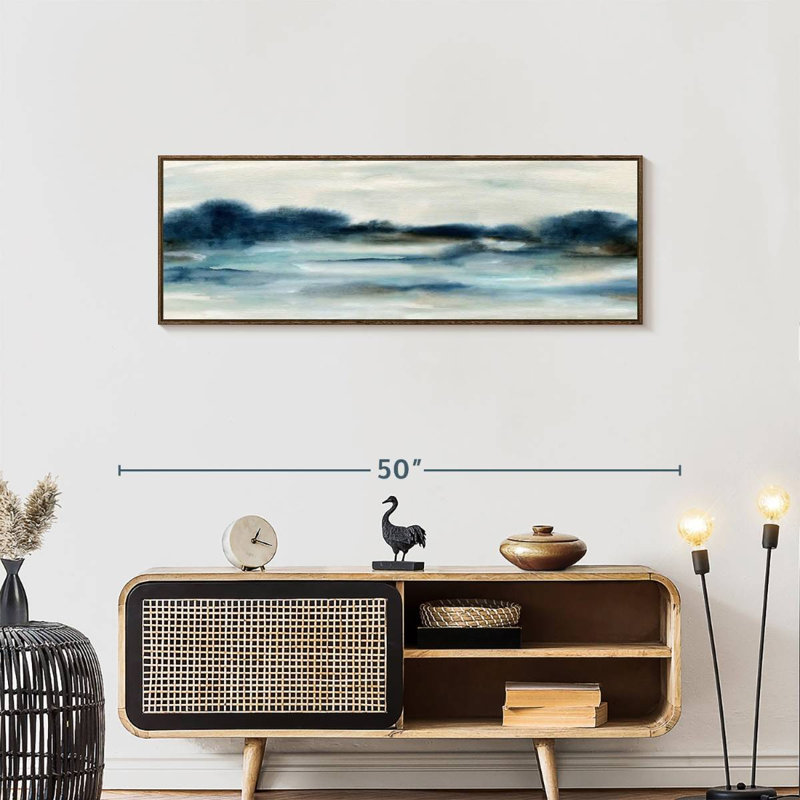 Vue panoramique sur la baie, 43 po x 15 po, Cadre flottant noyer